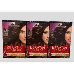Schwarzkopf Keratin Color 4.6 Intense Cocoa Permanent Hair Dye Lot of 3